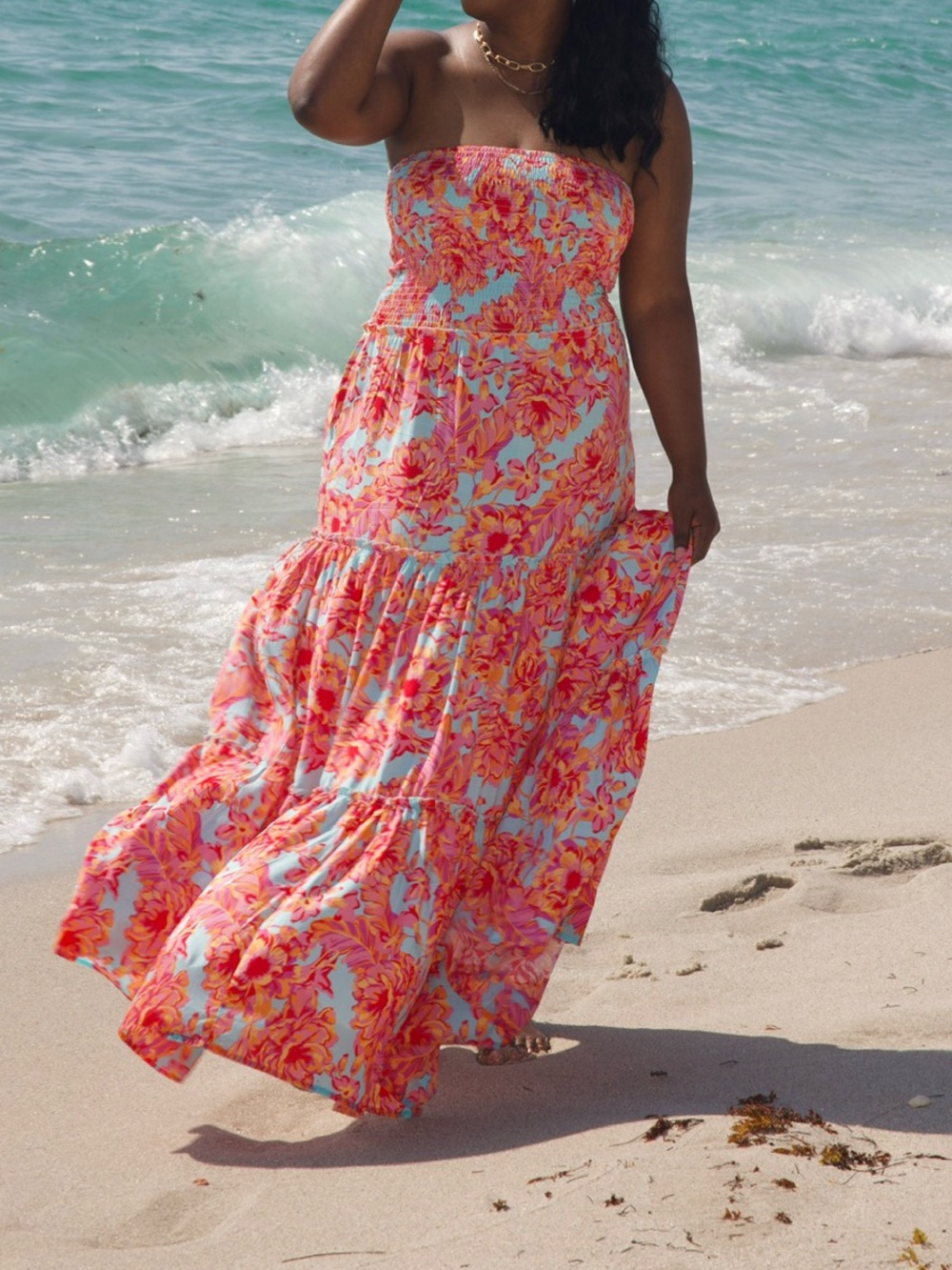 Abel The Label Floral Strapless Maxi Dress Size Medium - Picture 4 of 4